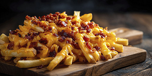 Papas Fritas con cheddar y bacon